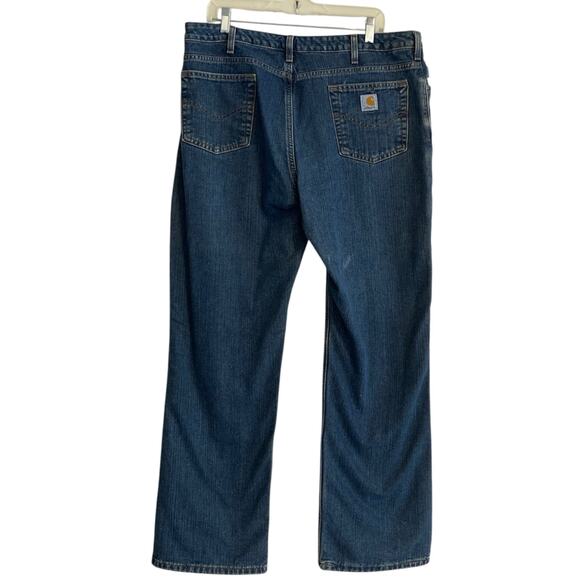 Carhartt Relaxed Fit Dark Wash Flannel Lined Straight Cut Mid Rise Jeans Size 16 - Picture 2 of 16